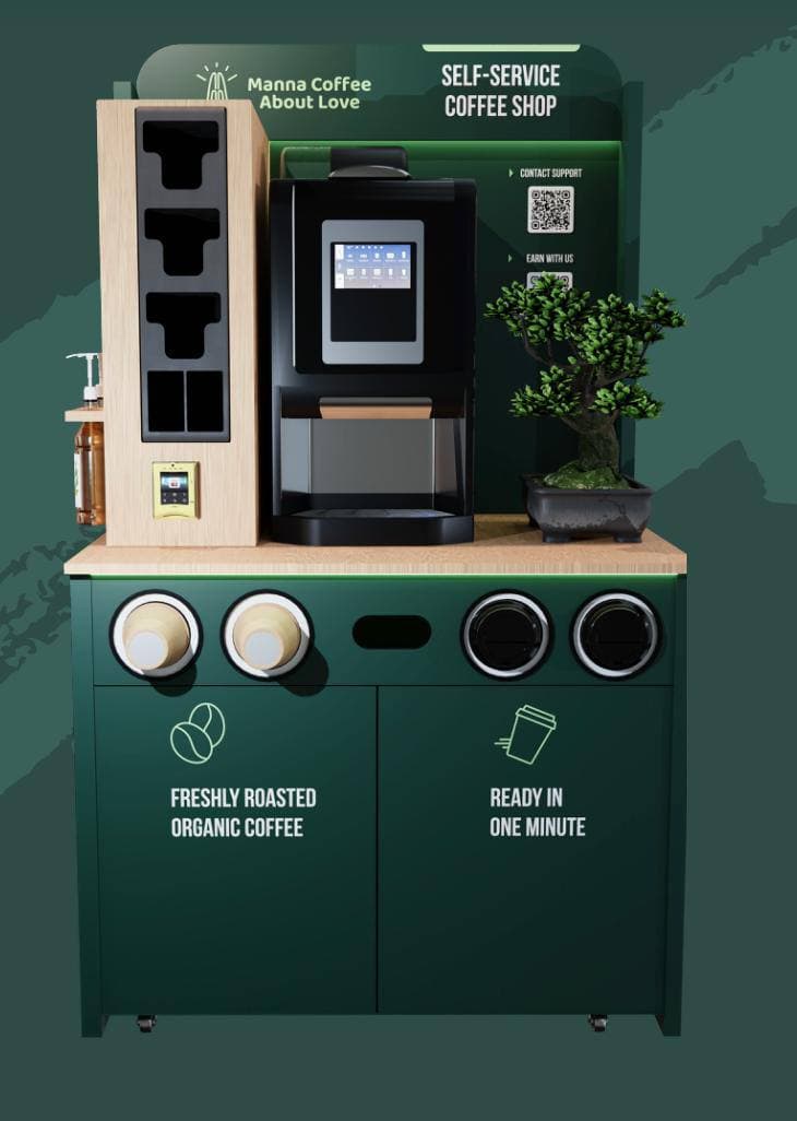 Professional studio photo of the self-service coffee kiosk